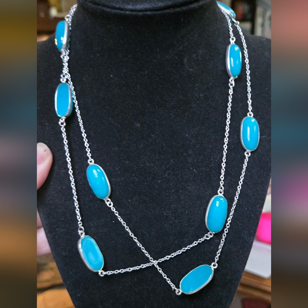Chalcedony sterling station long station necklace 17"/34" - Picture 8 of 8